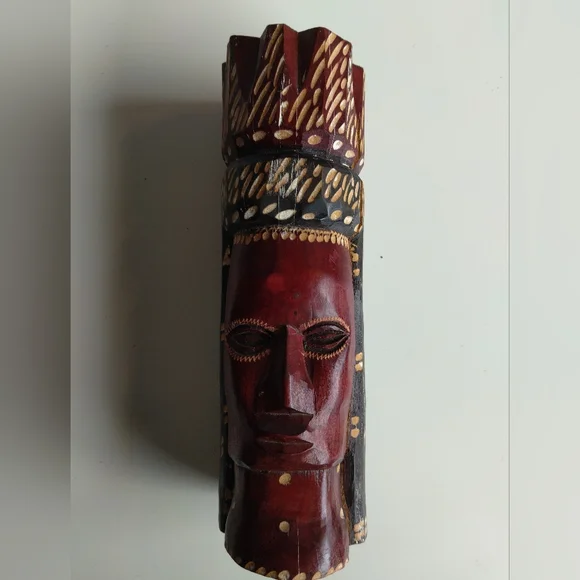 Handcrafted Wooden Tribal Mask 9x3" - Picture 7 of 8